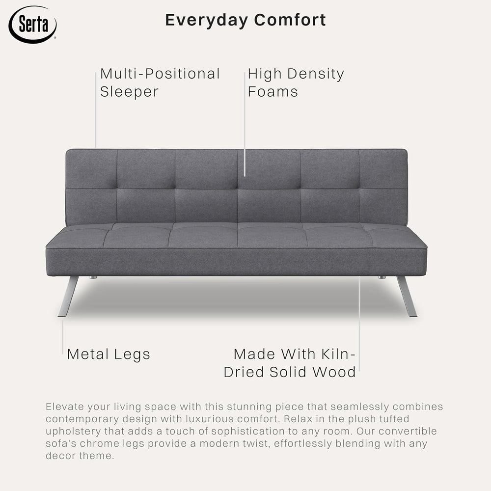 Serta® Rane Futon Sofa Bed 66.1", 3-in-1 Convertible Couch Sleeper for S...