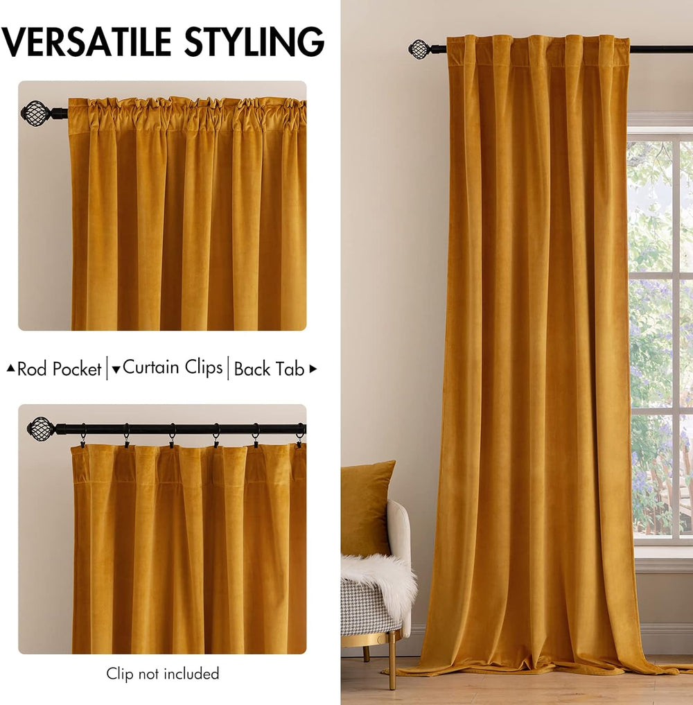 MIULEE Velvet Blackout Curtains 52x84 inches 2 Panels Mustard Yellow