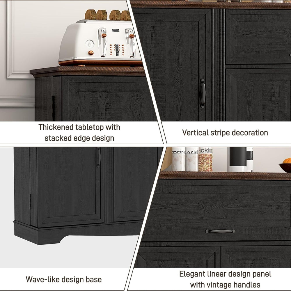 65" Sideboard Buffet Cabinet with Storage, Farmhouse Kitchen Pantries Si...