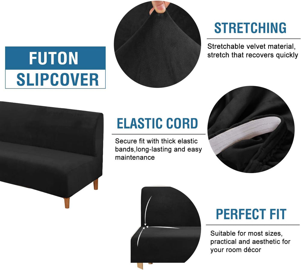 H.VERSAILTEX Velvet Futon Cover Armless Sofa Covers Sofa Bed Covers Stretch F...