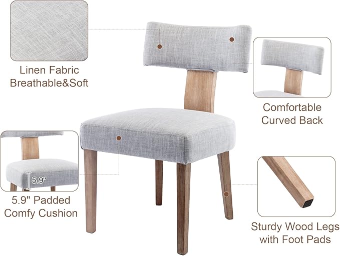 Mid Century Modern Dining Chairs Set of 4, Upholstered Wooden Dining Room Cha...