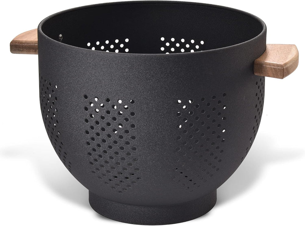 Metal Colander with Wood Handle and Stable Base, Powder Coated Steel Kitchen