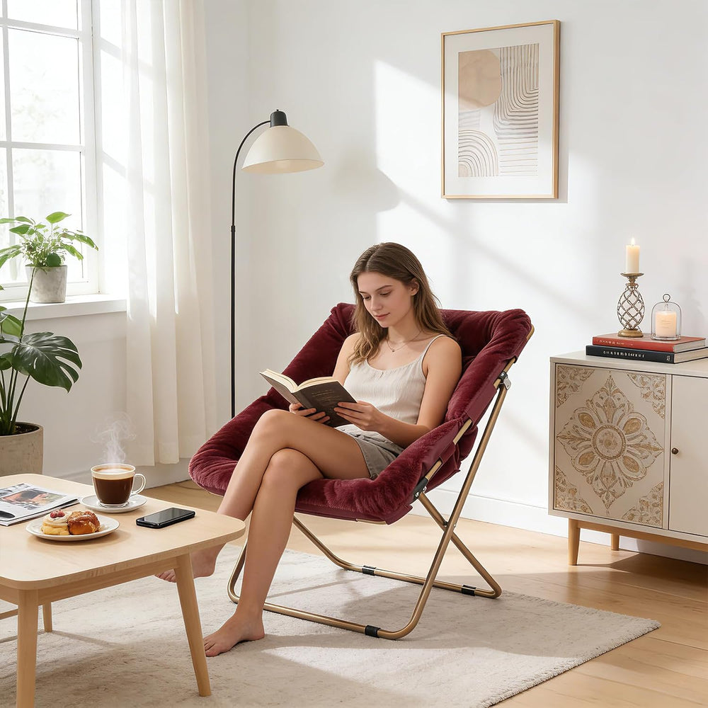 Magshion Folding Saucer Chair for Adults Comfy Lounge Reading Seat Accent Cha...