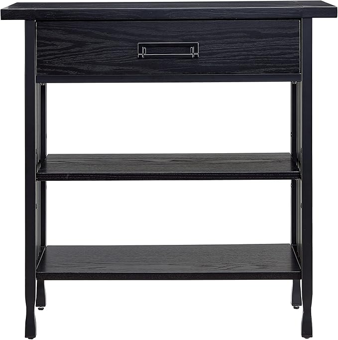 Leick Home Ironcraft Bookshelf, Solid Wood, 1 Drawer, 2 Shelves, Blackened Ha...