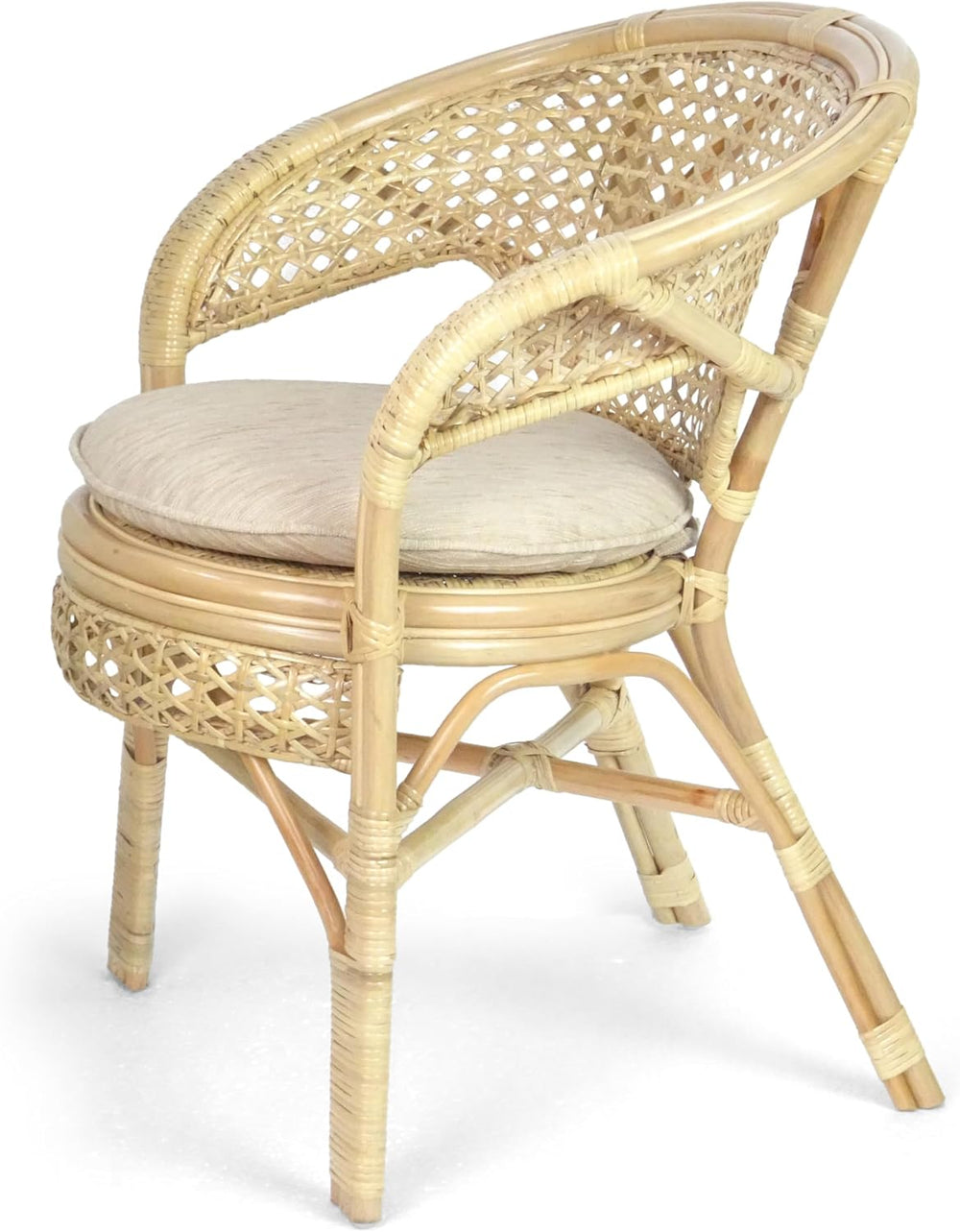 Pelangi Handmade Rattan Dining Wicker Chair Natural Color w/Cream Cushion