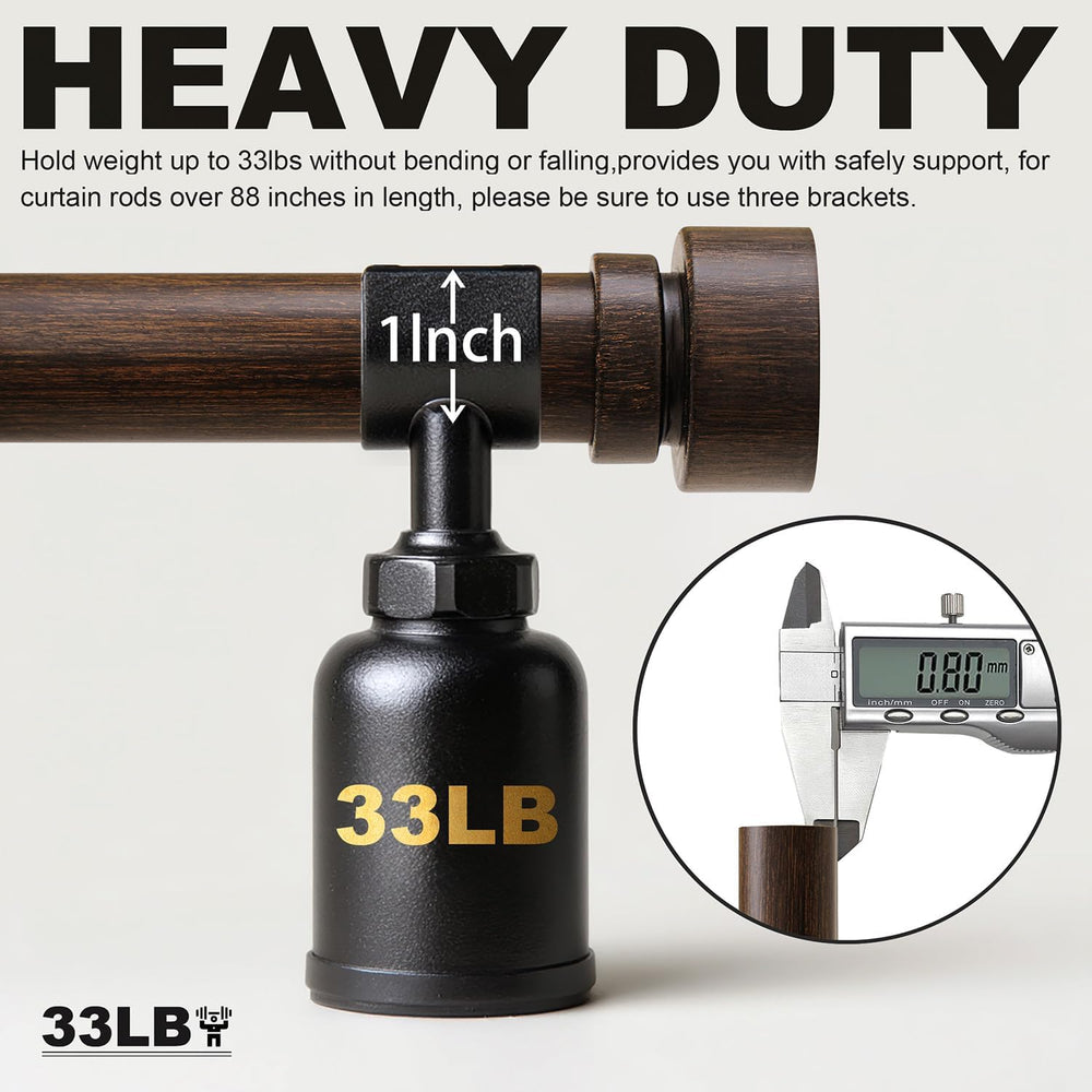 Deep Walnut Wood Curtain Rods for Windows 66 to 120 1" Diameter Heavy Du...