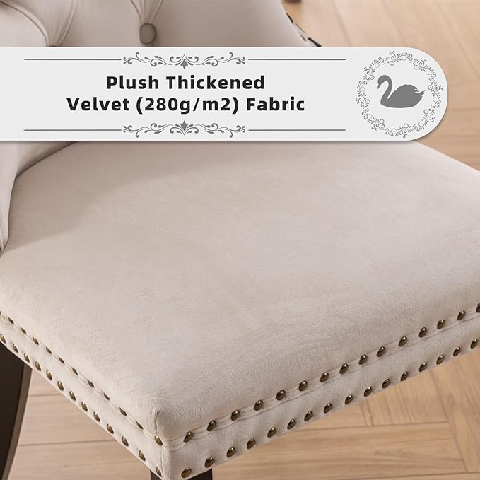 Velvet Upholstered Dining Chairs Set of 4, Modern Style Kitchen Side Chairs w...