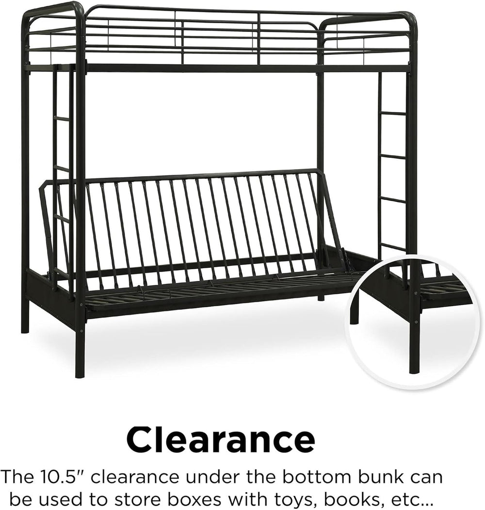 DHP Twin-Over-Futon Convertible Couch and Bed with Metal Frame, Ladder and Gu...