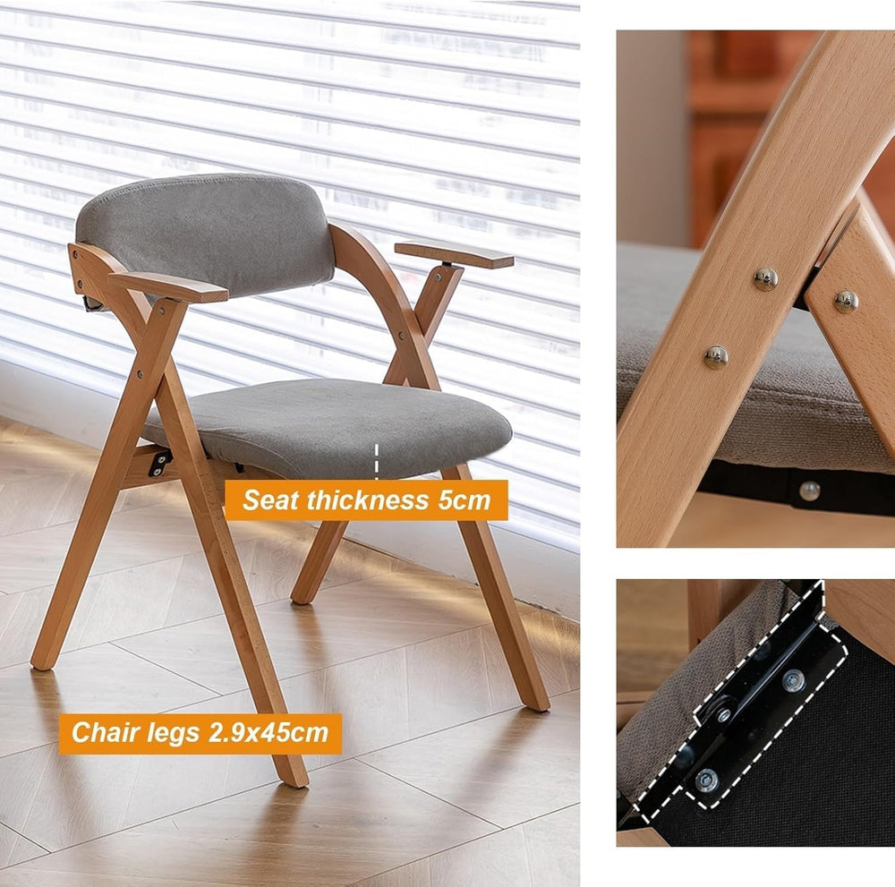 Foldable Chairs with Padded Seats and Solid Wood Frame for Dining Room, Livin...