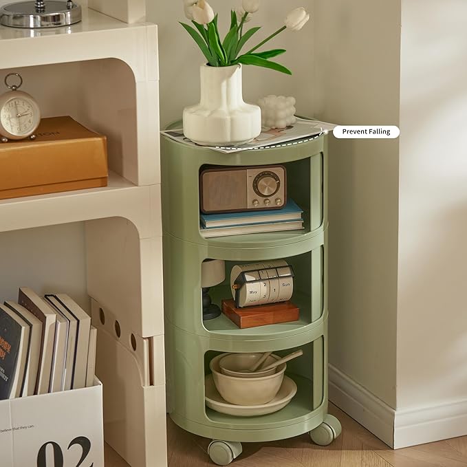 Round Nightstand with 3 Drawers, Modern Style Side Table, Multifunctional End...