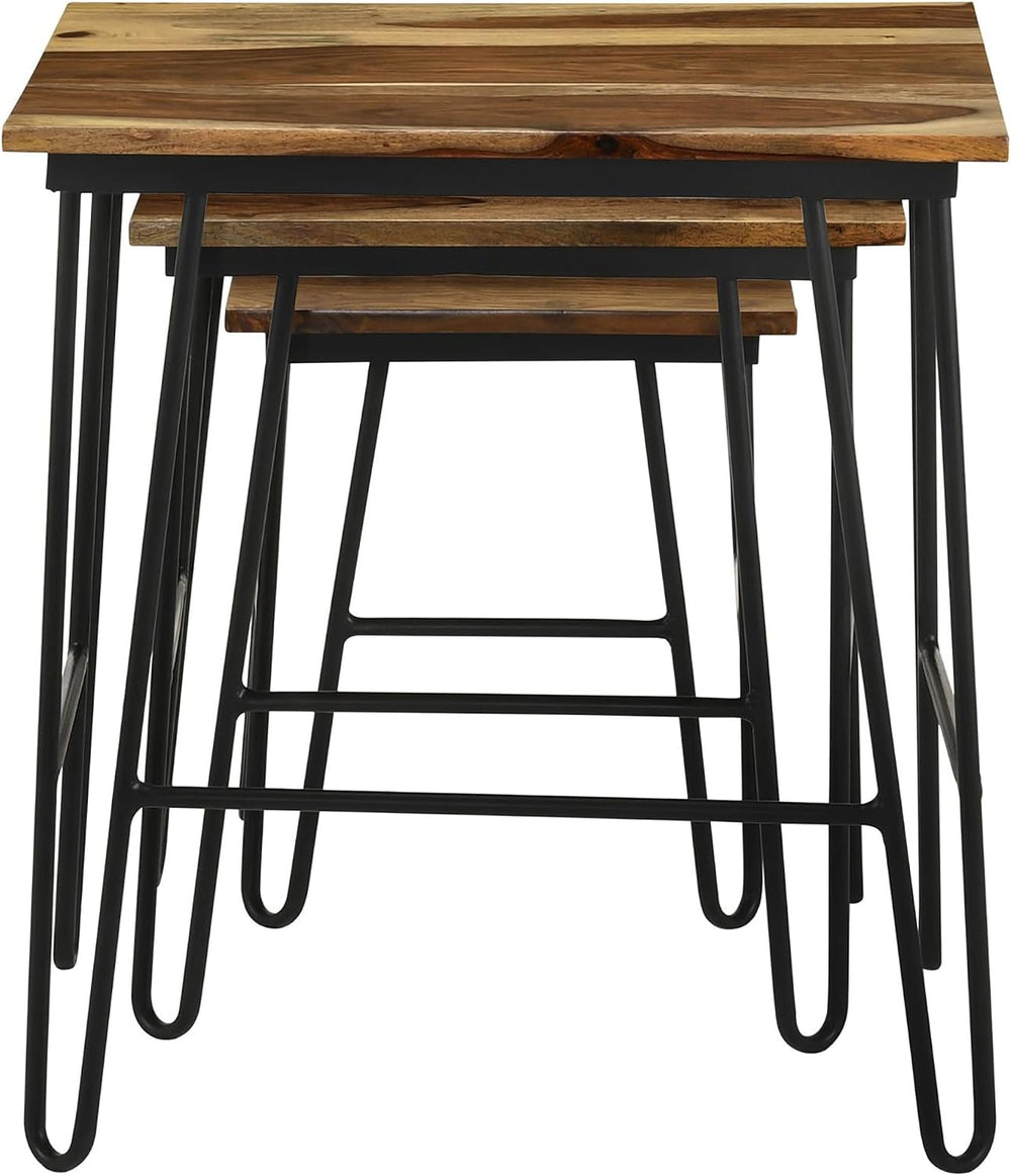 Natural and Black 3 Nesting Table with Hairpin Legs