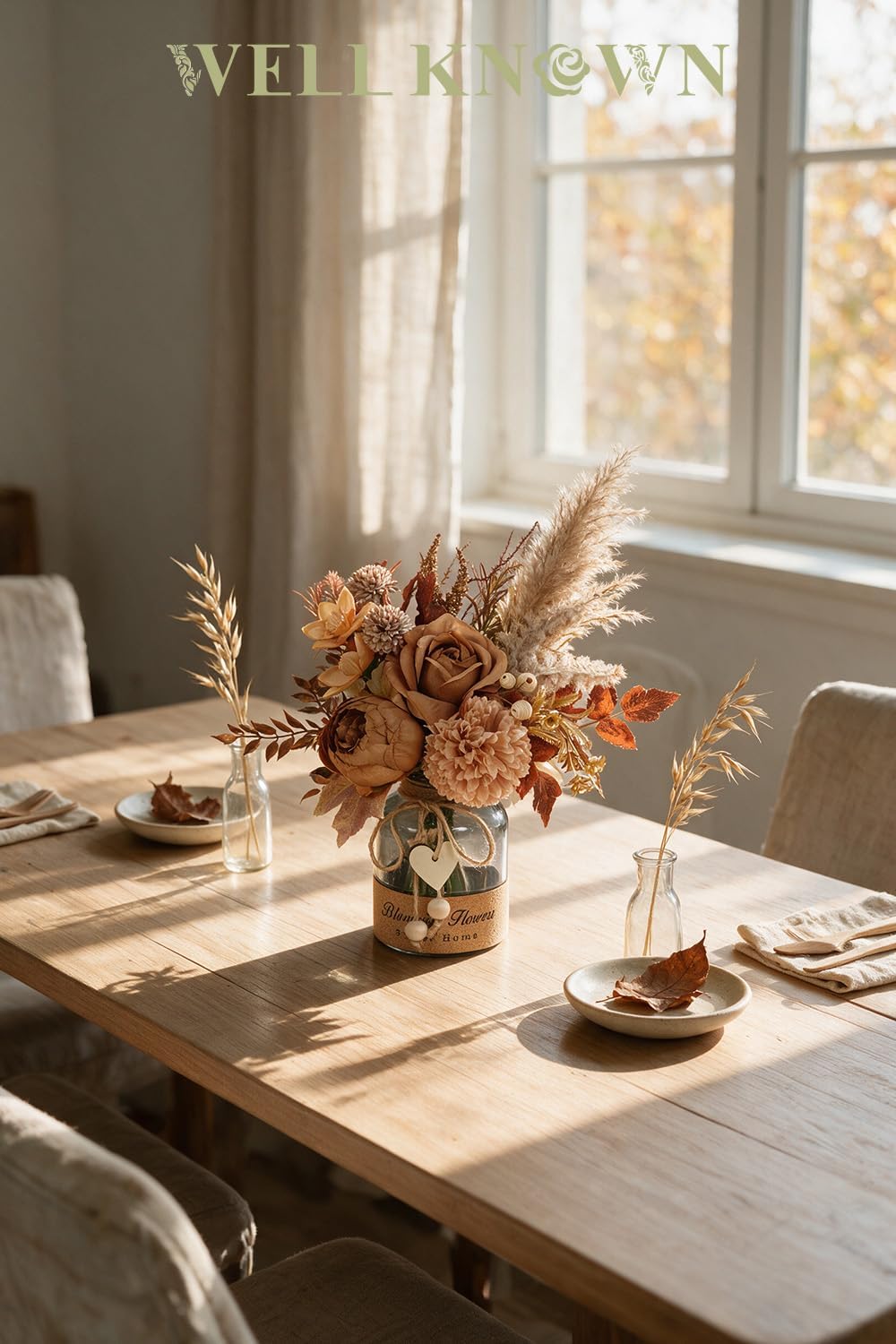 WELL KNOWN Artificial Flower Arrangement with Vase, Coffee Brown Terracotta