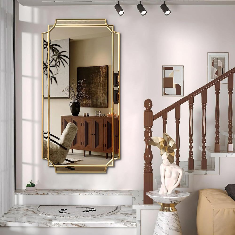 HQiJun Gold Full Length Mirror for Wall, 59" x30" Wooden Framed, Po...