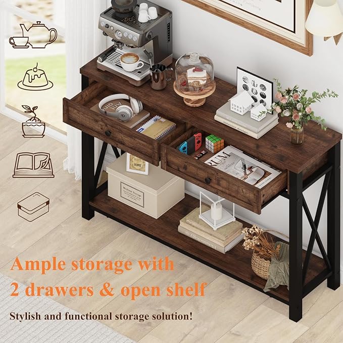 BON AUGURE Console Table with 2 Drawers, Entryway Tables with Storage, Sofa T...