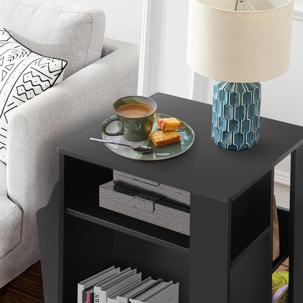 TooCust Rotating End Table with Storage, Square Rotating Side Table Living Ro...