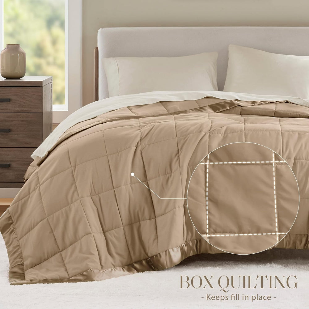 Madison Park Down Alternative Queen Blanket for Bed, Satin Trim, Brown