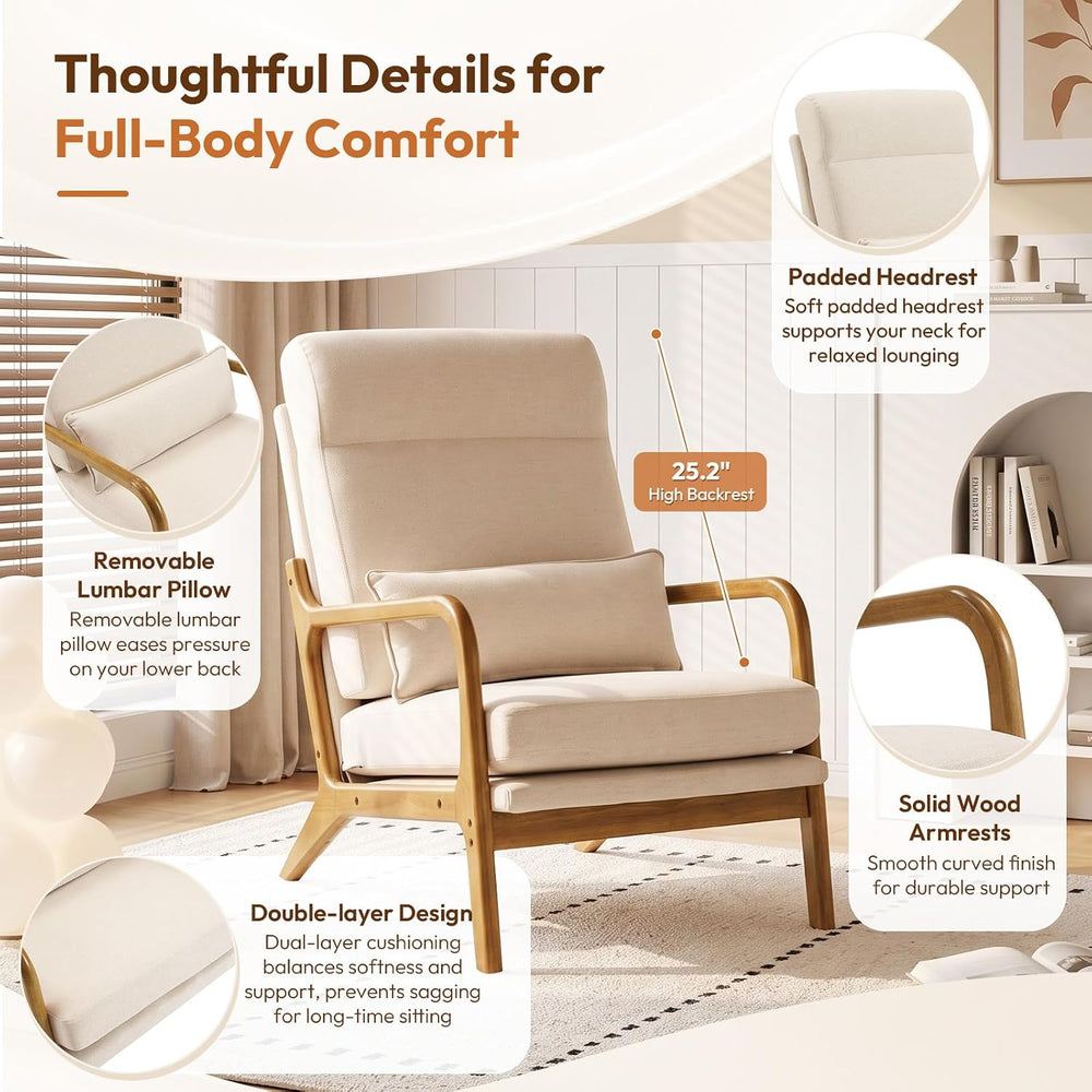 Bonnlo High Back Beige Accent Chairs Set of 2, Upholstered Mid Century Modern...