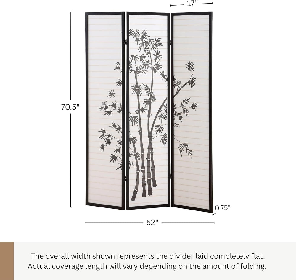 Roundhill Furniture 3-Panel Oriental Shoji Room Divider Screen, Black