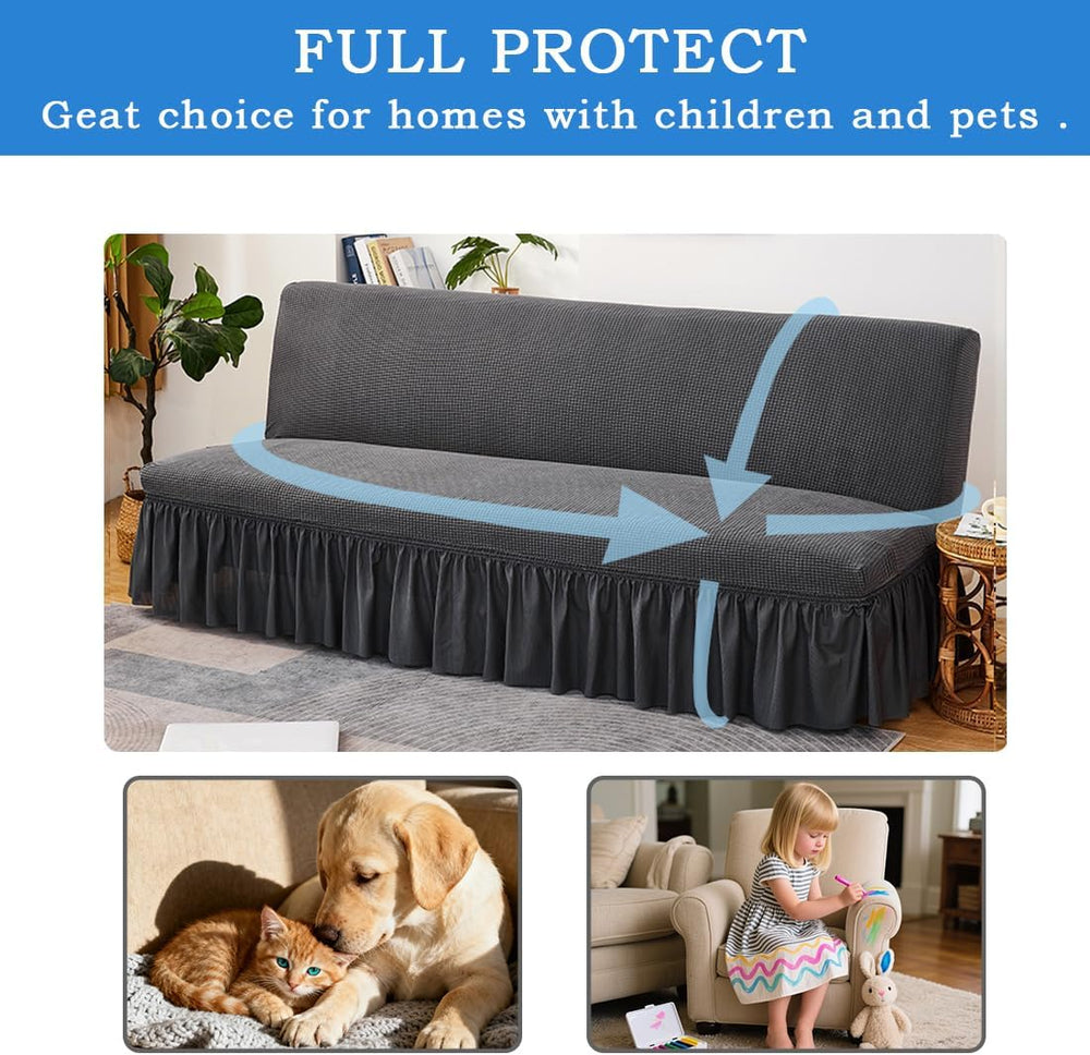 Futon Cover Slipcover Removable Armless Sofa Bed Slipcovers Full Size with Sk...