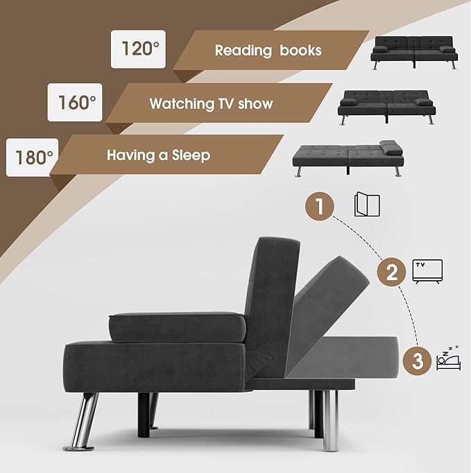 Flamaker Futon Sofa Bed Modern Folding Futon Set Linen Fabric Convertible Rec...