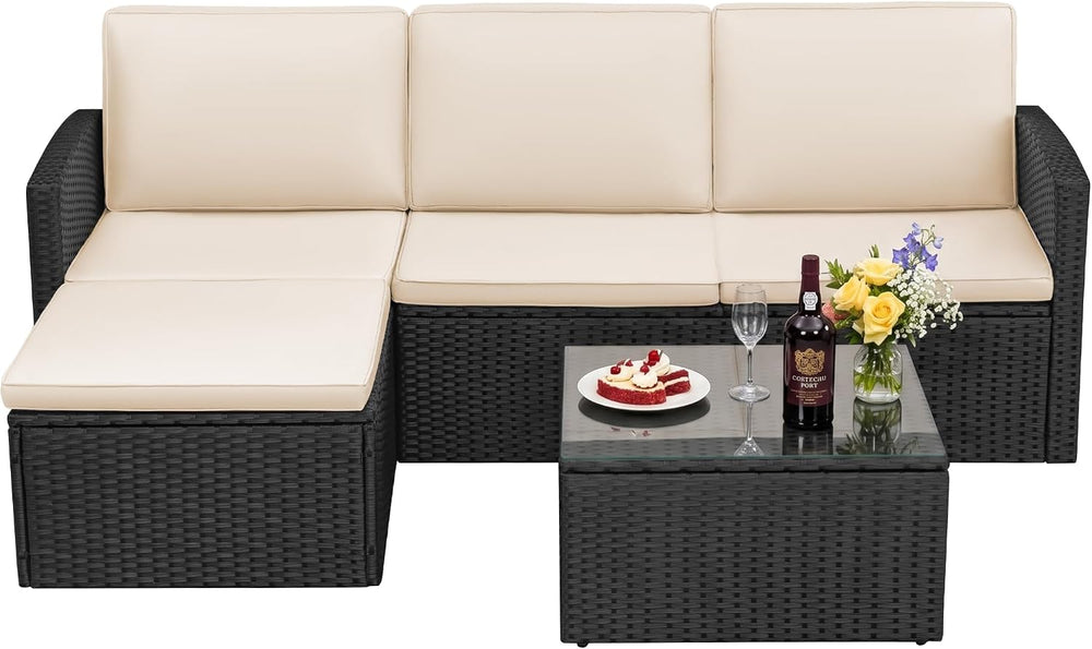 Devoko Patio Sofa,4 Pieces Outdoor Furniture Set,Wicker Sectional Couch