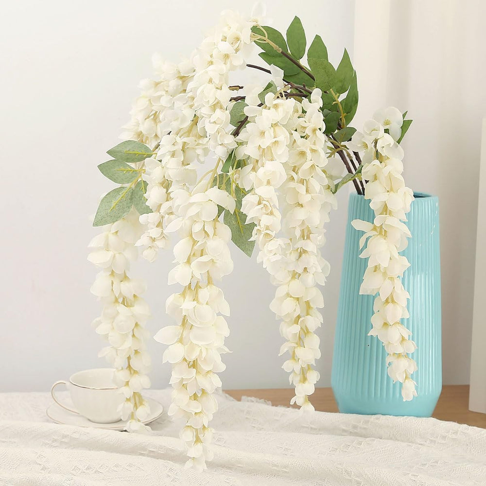 4pcs 47.2in Artificial Fake Wisteria Hanging Flower Garland Silk(white)
