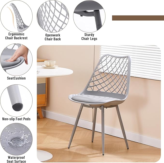 Mid Century Plastic Dining Chair Set of 4 - Padded Tulip Chairs for Kitchen L...