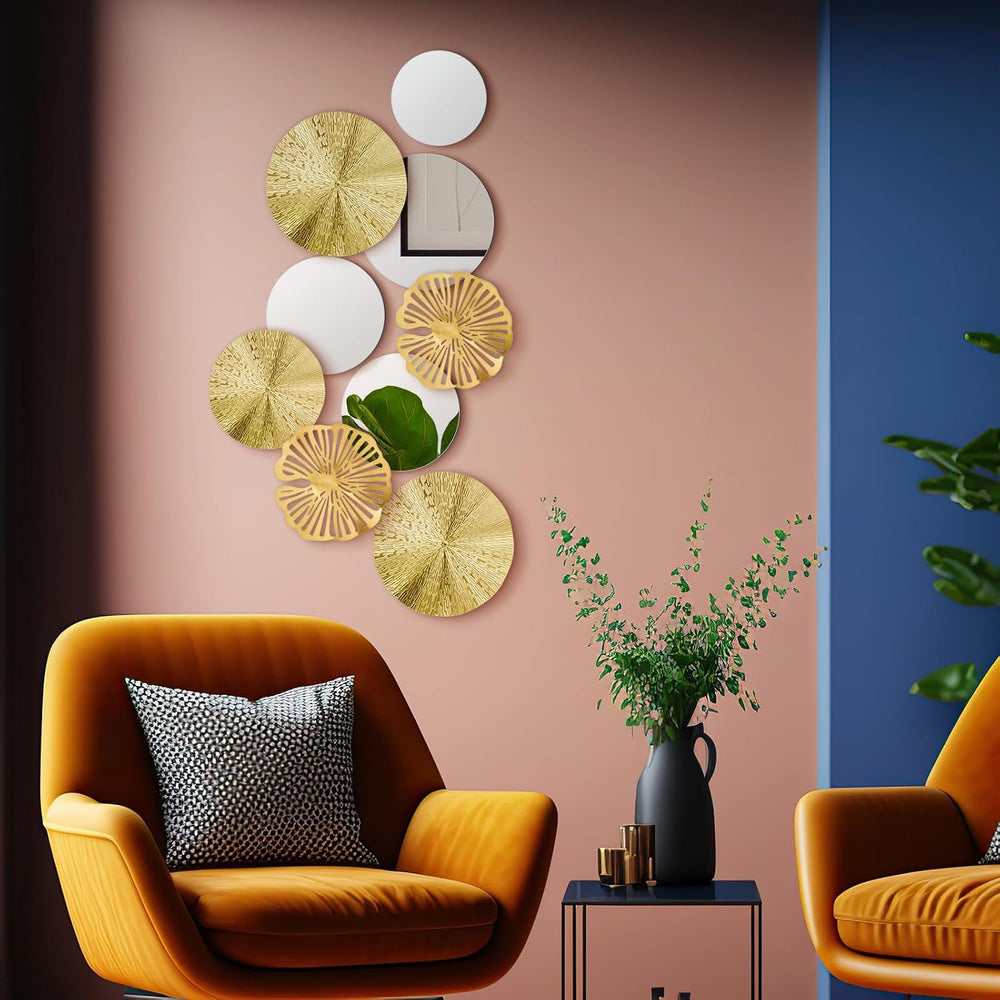 Hicarer Gold Mirror Wall Decor, Round Wall Mirror, Metal Art Decor