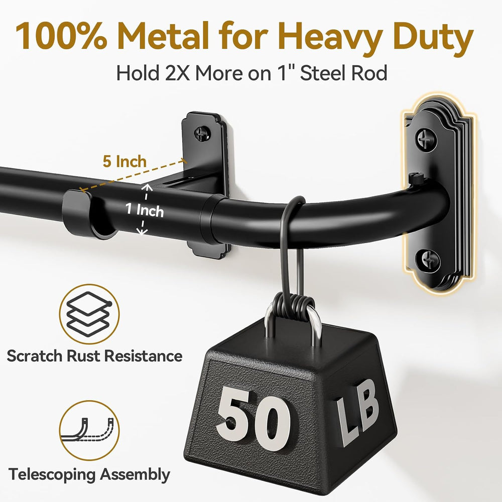 YaFex Curtain Rod 2 Pack 32-86 Inch, 1 Inch Heavy Duty Black Curtain Rods for...