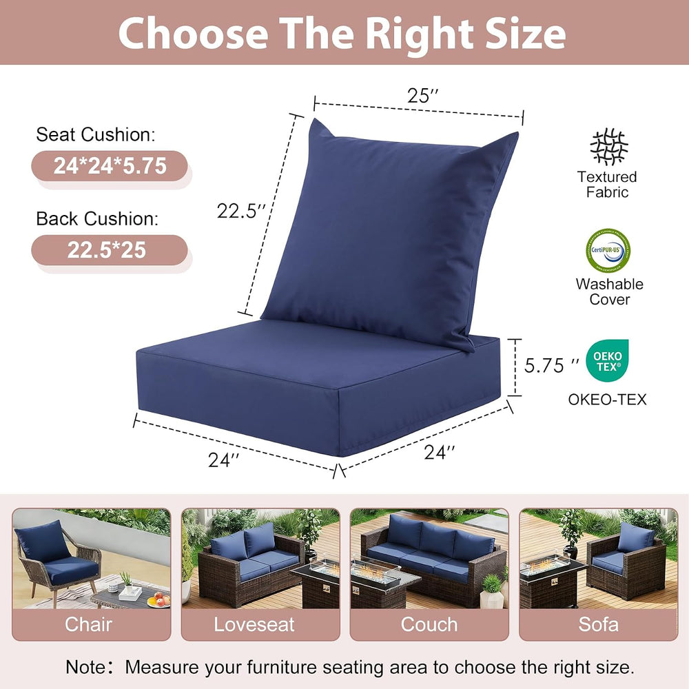 Outdoor Deep Seat Cushion Set, 24x24 Inch, Navy Blue, Set of 1