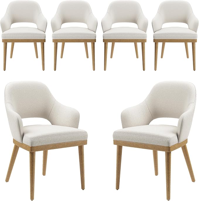 Wooden Dining Chairs Set of 6, Modern Fabric Upholstered Dining Room Chair, K...