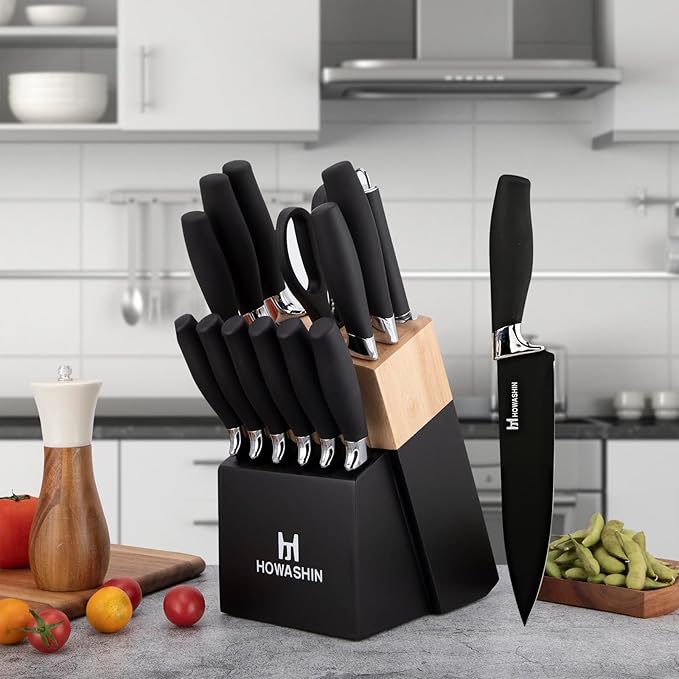 Black Knife Set, Howashin 15 Pieces Knife Sets