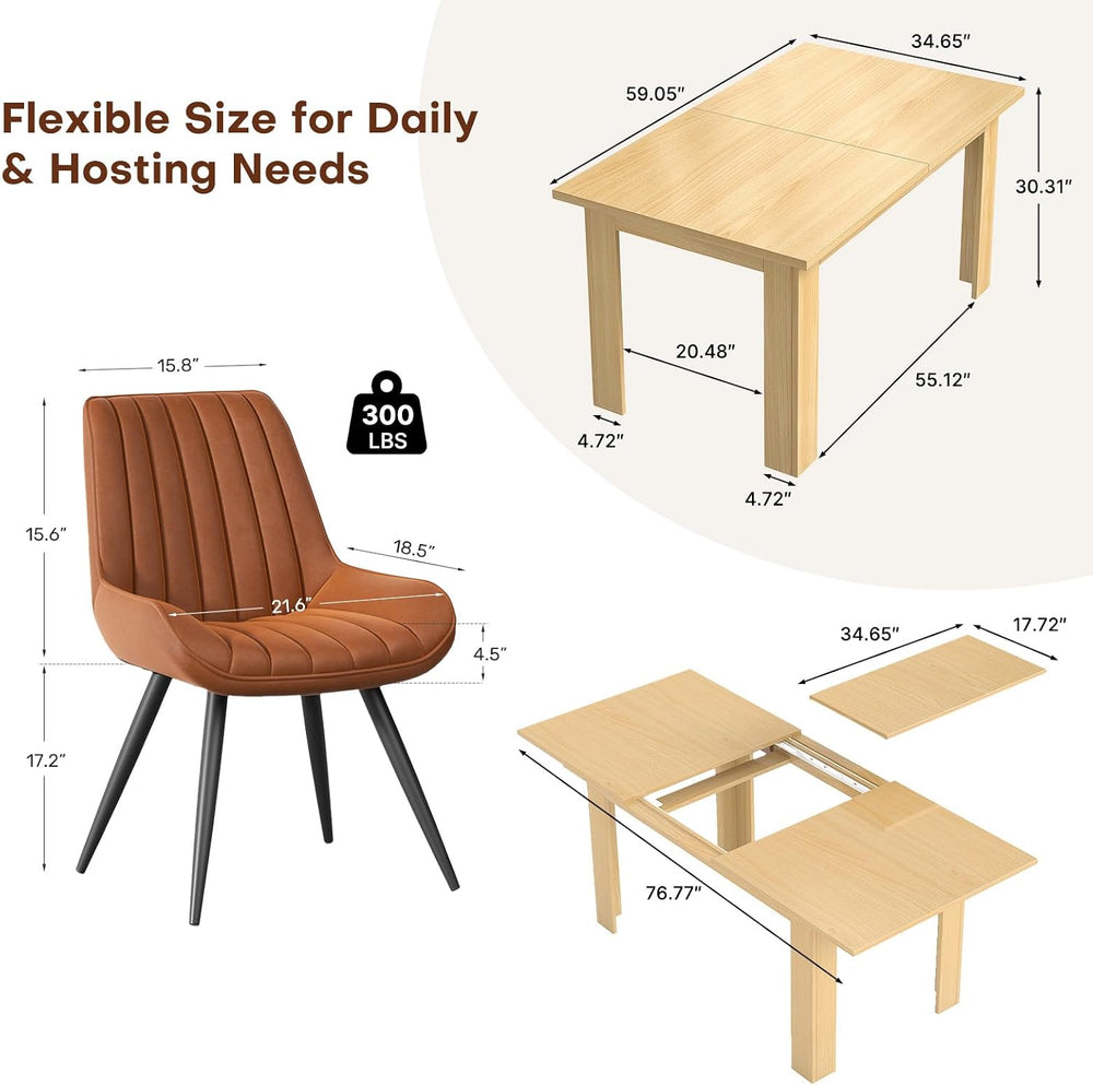 Miereirl 59"–77" Extendable Farmhouse Dining Table Set for 6, 7-Pie...