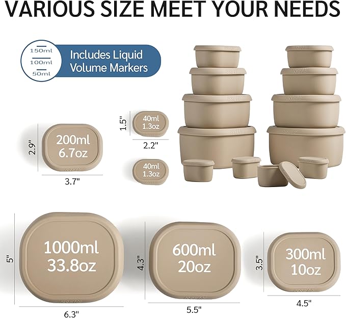 ISSEVE 12Pcs/Set Nesting Silicone Food Storage Containers