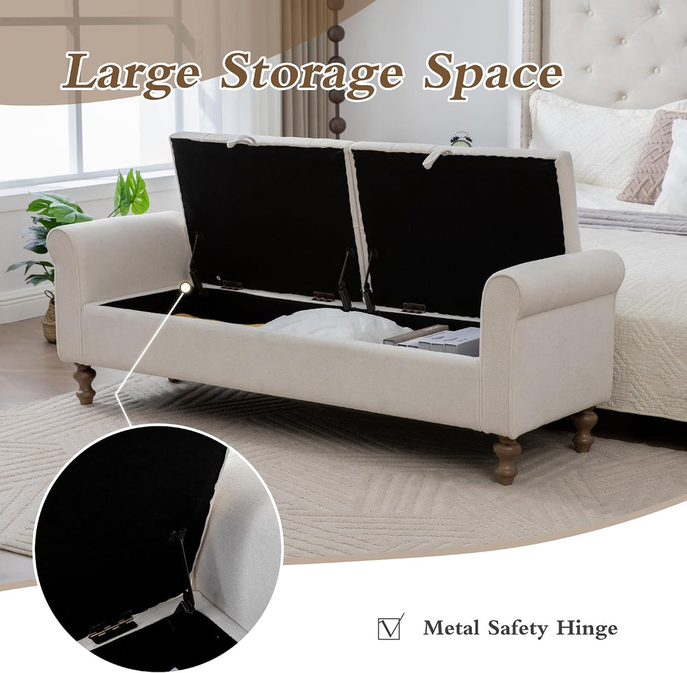 Chifee & Vingol 65" Storage Ottoman Bench Upholstered End of Bed Ben...
