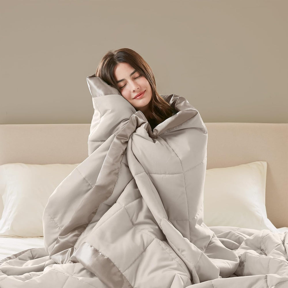 Madison Park Down Alternative Twin Size Blanket for Bed, Satin Trim, Grey