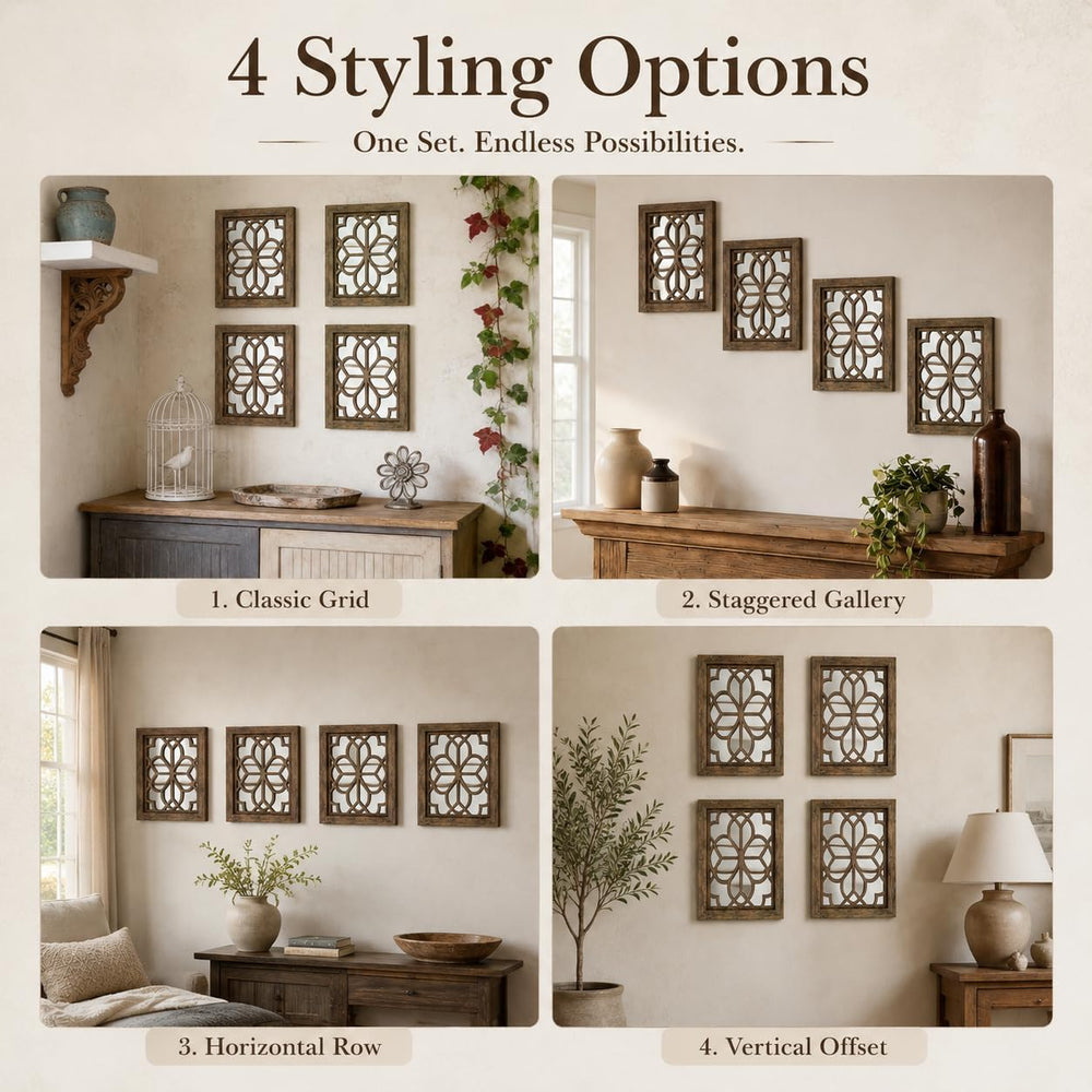 Set of 4 11x15 Inch Rectangular Shatterproof Maroon Decorative Wall Mirrors, ...