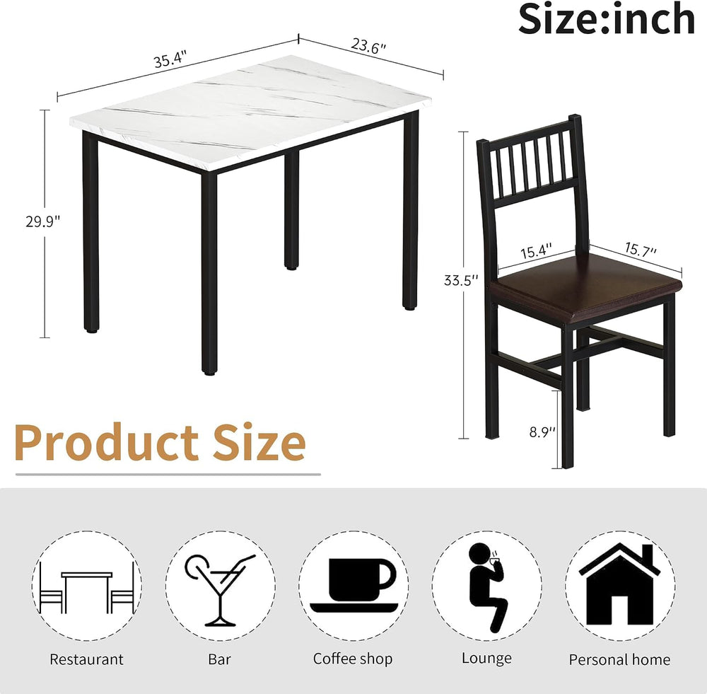 AWQM 3 Piece Dining Table, Small Kitchen Table Set for 2 with Chairs(White)
