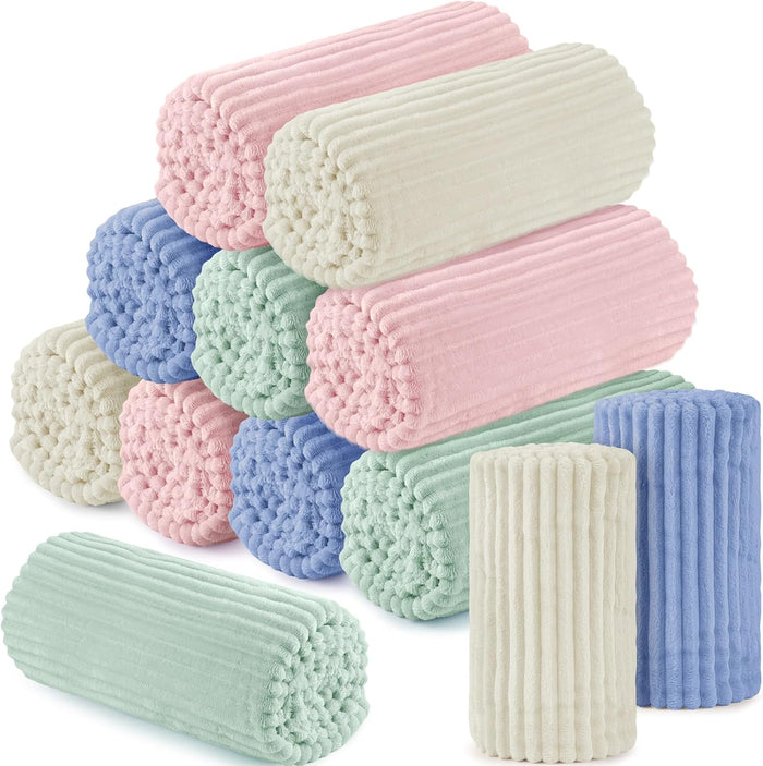 Buryeah 12 Pcs Flannel Throw Blanket Bulk 50 x 60 in Sleepover Blanket Outdoor