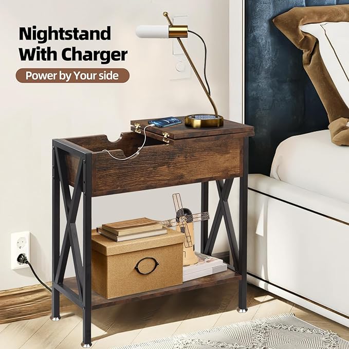 TooCust End Tables Living Room with Charging Station, 11.2" D x 24"...