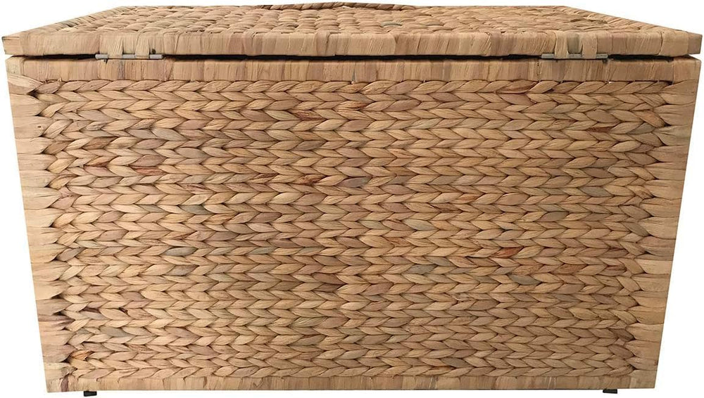 eHemco Water Hyacinth Wicker Storage Trunk with Metal Frame, Decorative Blank...