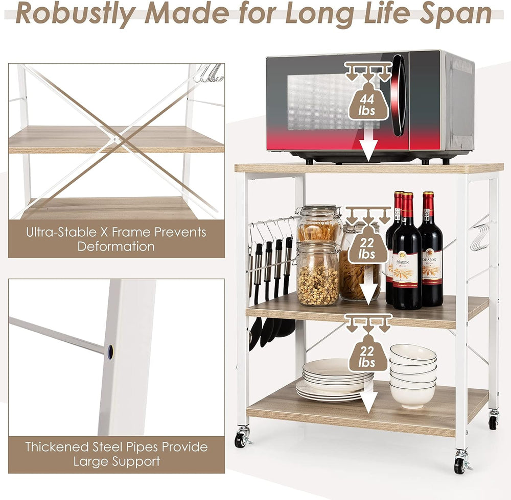 Giantex Kitchen Bakers Rack 3-Tier Microwave Cart on Wheels, Industrial Utili...