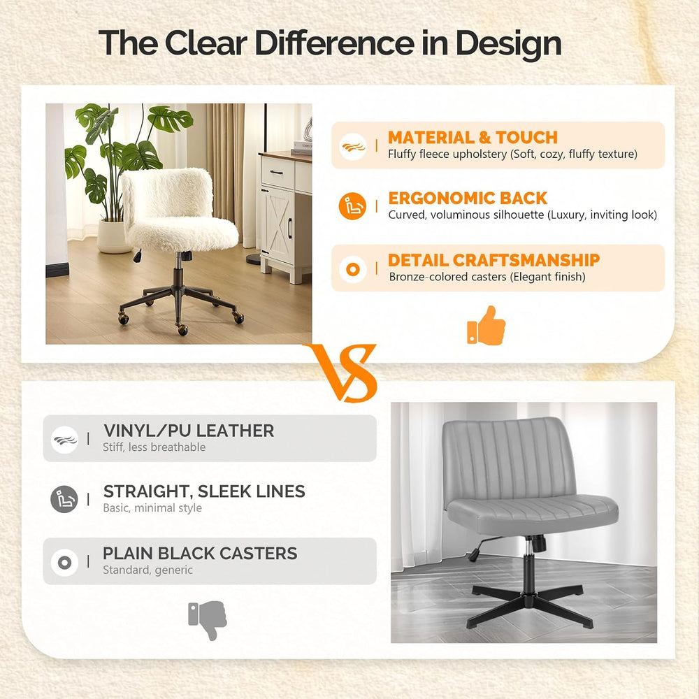 VINGLI Plush Upholstery Vanity Desk Chair with Curved Back & 90-102° Tilt...