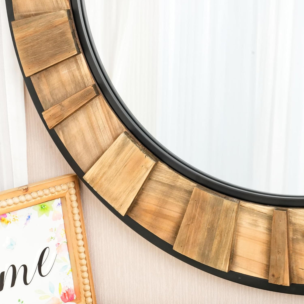 ZIYOO Round Wood Mirror 30", Metal & Wooden Frame Decorative Wall Mi...