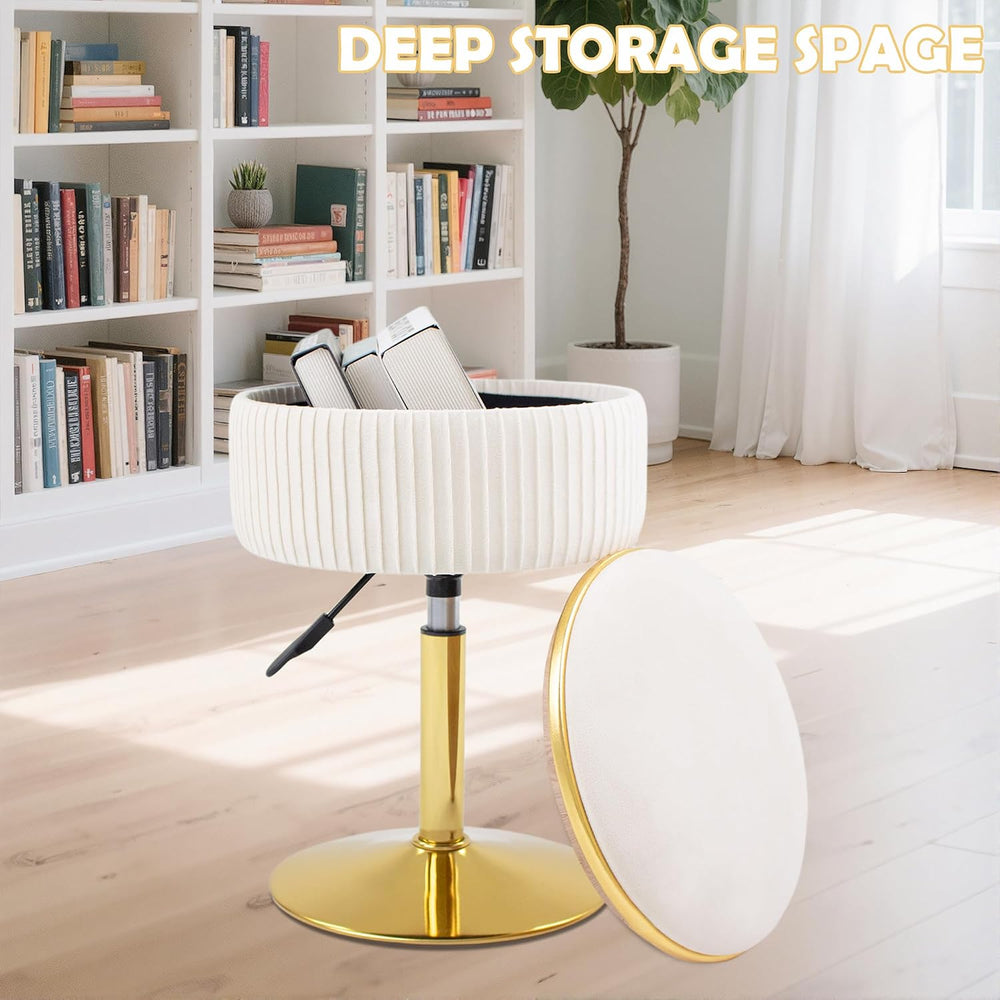 Adjustable Vanity Stool, Velvet Makeup Stool with Storage Beige | Small Vanit...