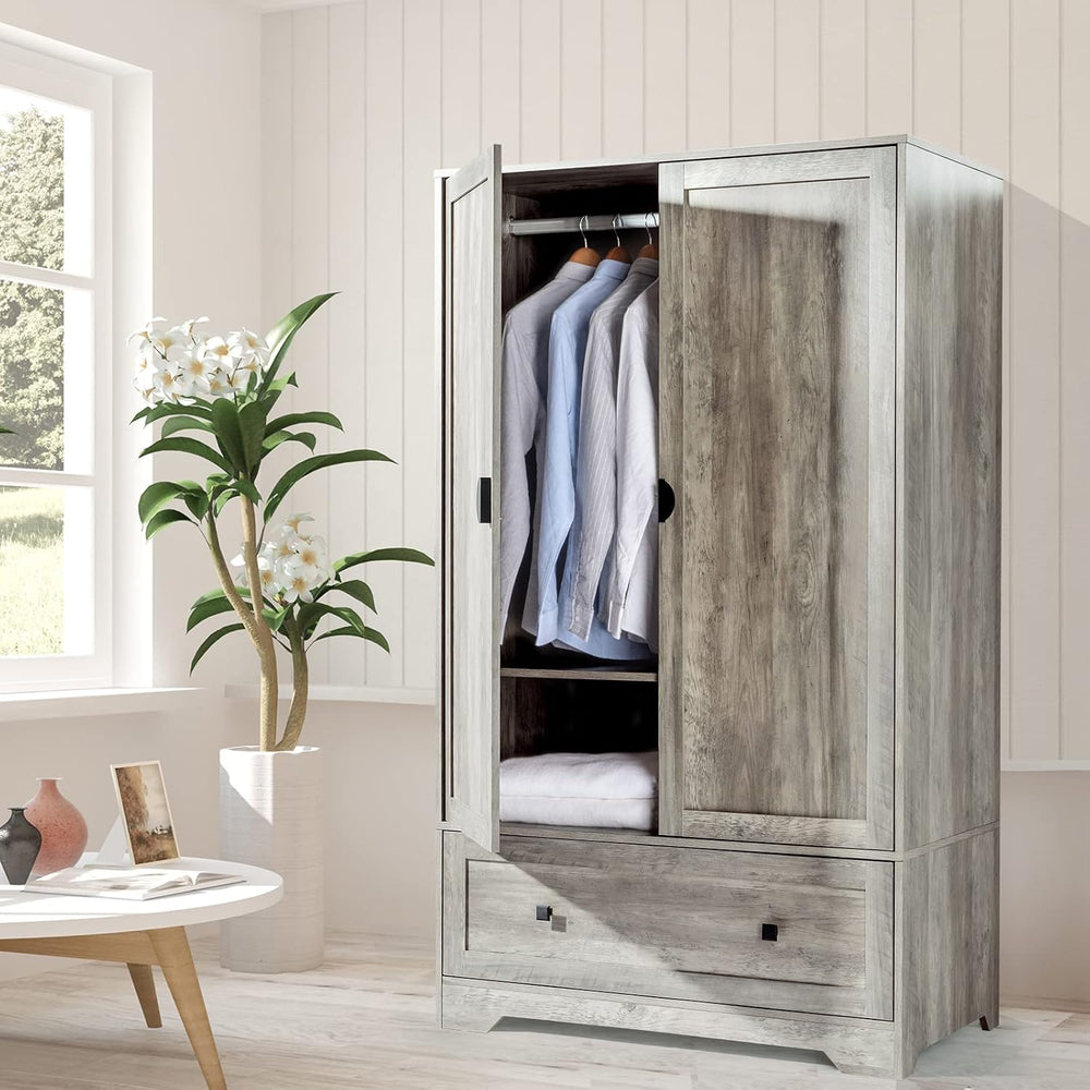 VINGLI Wide Armoire Wardrobe Closet with Hanging Rod, Adjustable Shelves and ...
