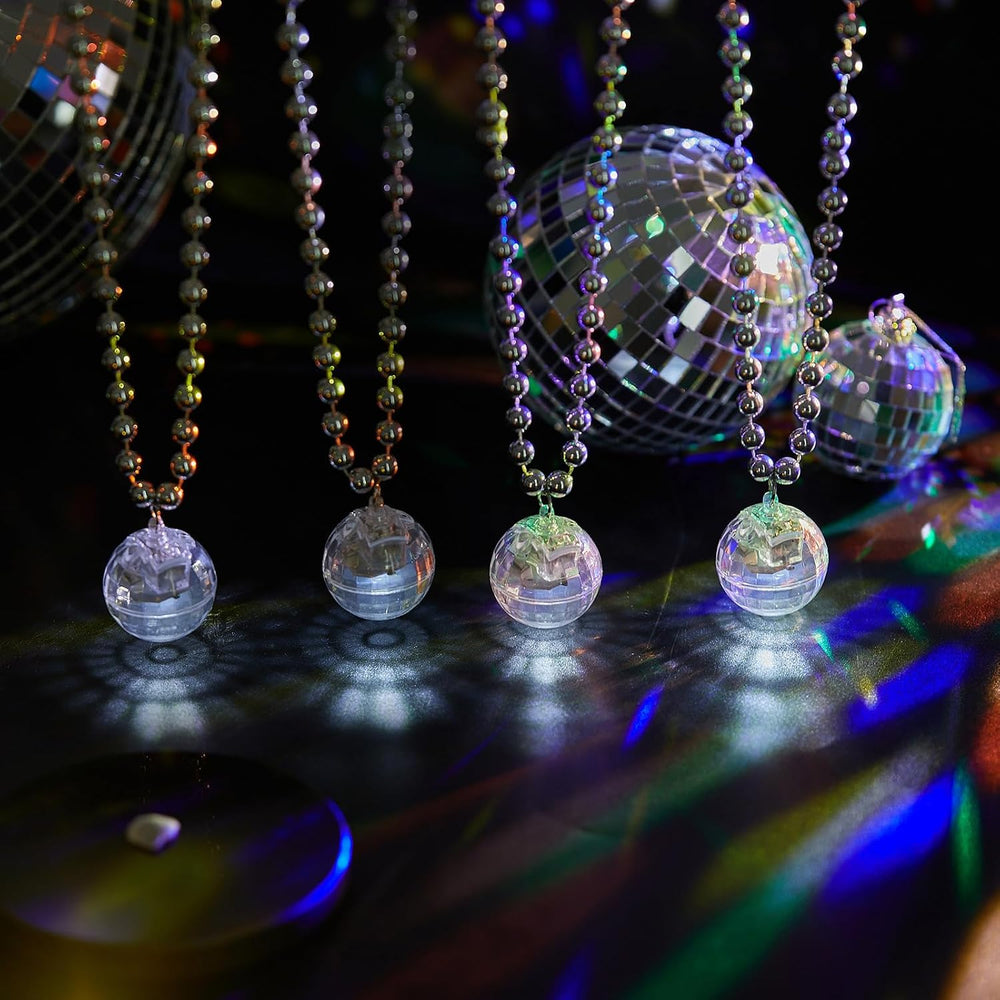 Henoyso 24 Pcs Halloween Light up Disco Necklaces (Silver, White Light)