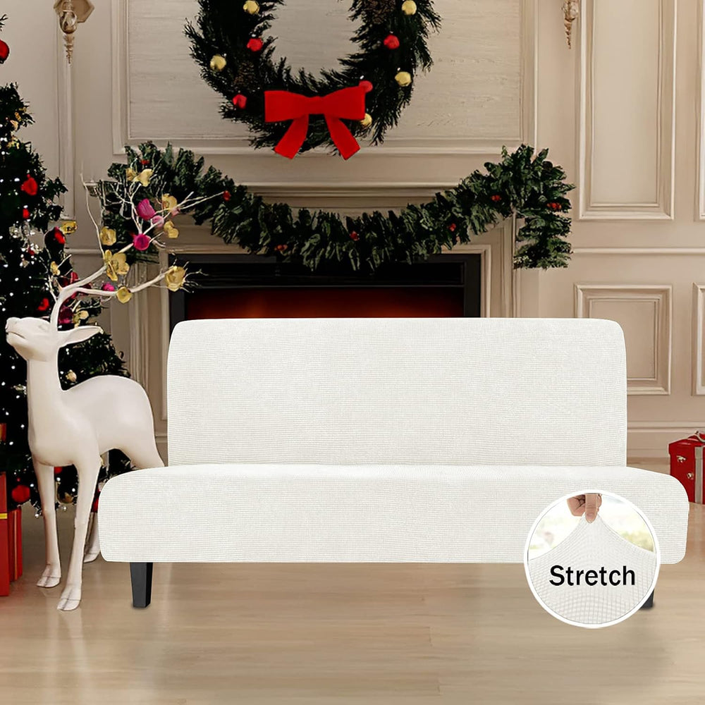 Easy-Going Stretch Medium Futon Slipcover Armless Futon Cover Cream