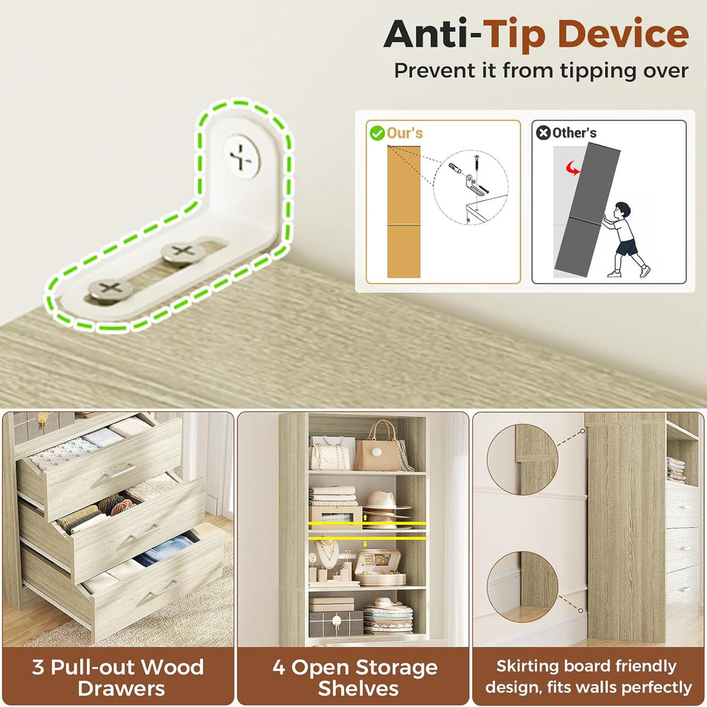 Aheaplus Closet Drawers Organizer System, 1.77FT Wood Closet System with 3 Dr...