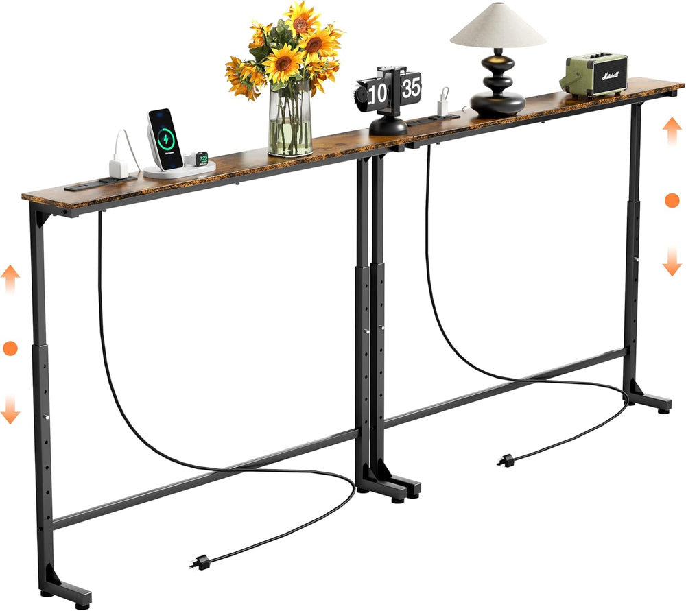 GRLEAF 2 Pack Adjustable Height Narrow Console Table with Power Outlets, 78.7...